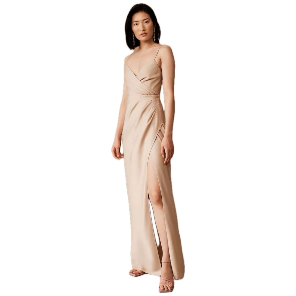 BHLDN Anthropologie Freya Charmeuse Satin Champagne Beige Maxi Dress Women’s 0